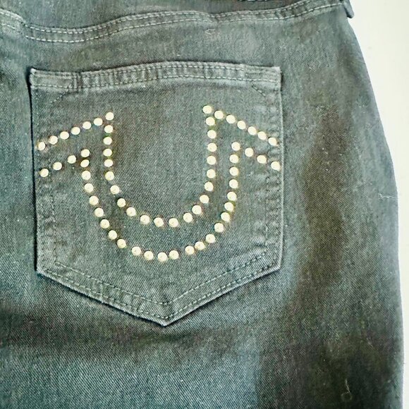TRUE RELIGION BECCA STUDDED LOGO BOOTCUT BLACK JEAN DENIM PANTS - Picture 3 of 8